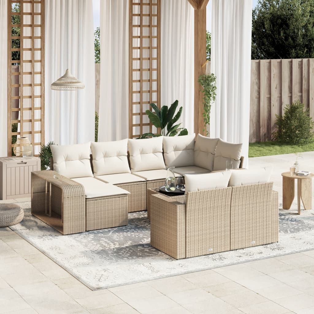 Set Divani da Giardino 11 pz con Cuscini Beige in Polyrattan - homemem39