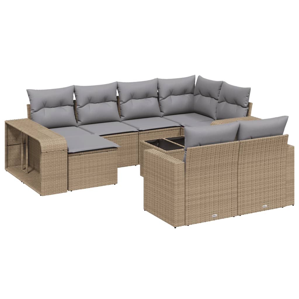 Set Divani da Giardino 11 pz con Cuscini Beige in Polyrattan - homemem39