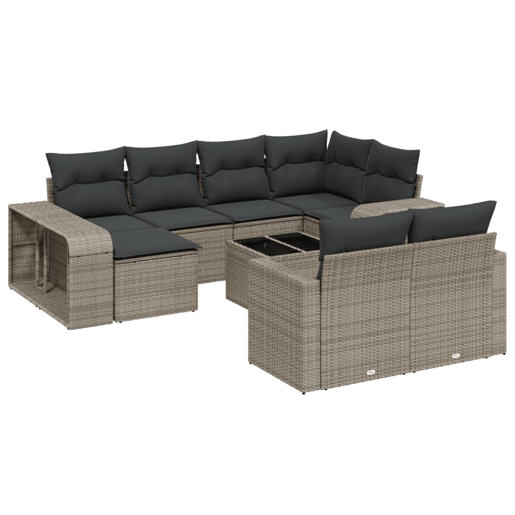 Set Divani da Giardino 11 pz con Cuscini in Polyrattan Grigio - homemem39