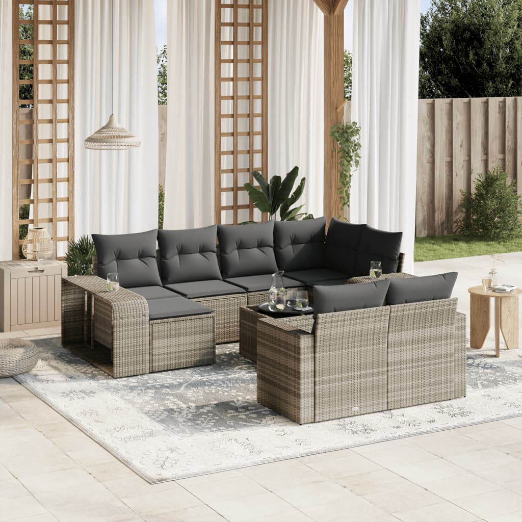 Set Divani da Giardino 11 pz con Cuscini in Polyrattan Grigio - homemem39