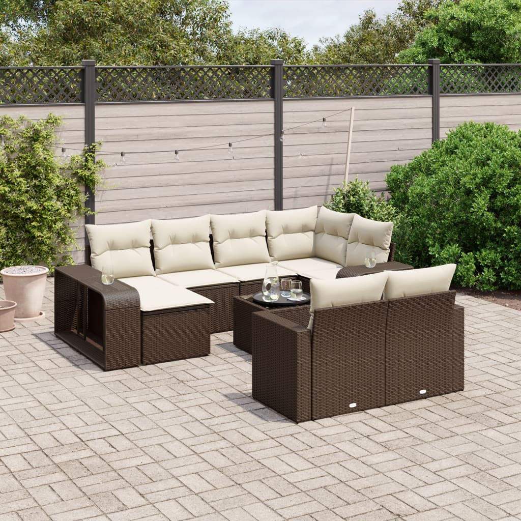 Set Divani da Giardino 11 pz con Cuscini Polyrattan Marrone - homemem39