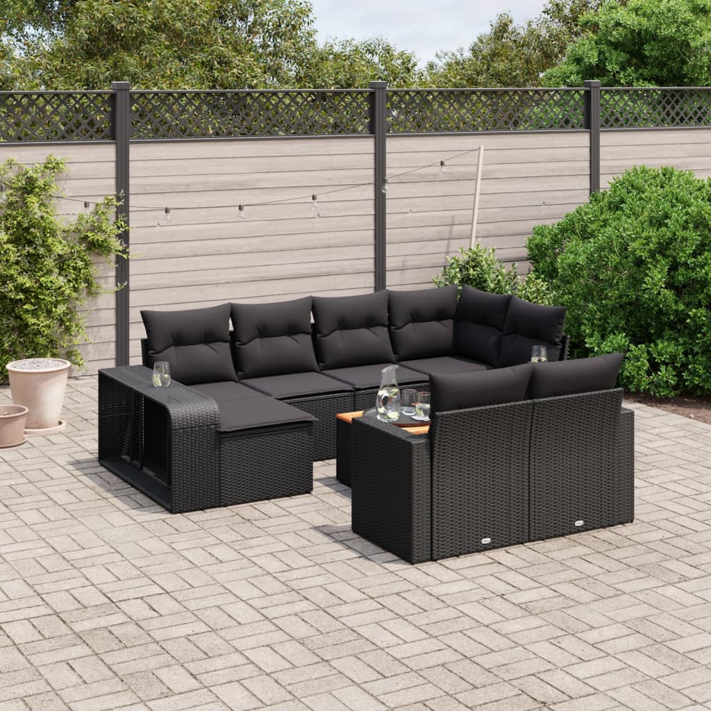 Set Divani da Giardino 11 pz con Cuscini in Polyrattan Nero - homemem39