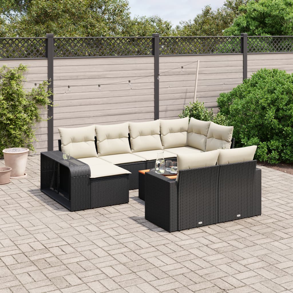 Set Divani da Giardino 11 pz con Cuscini in Polyrattan Nero - homemem39