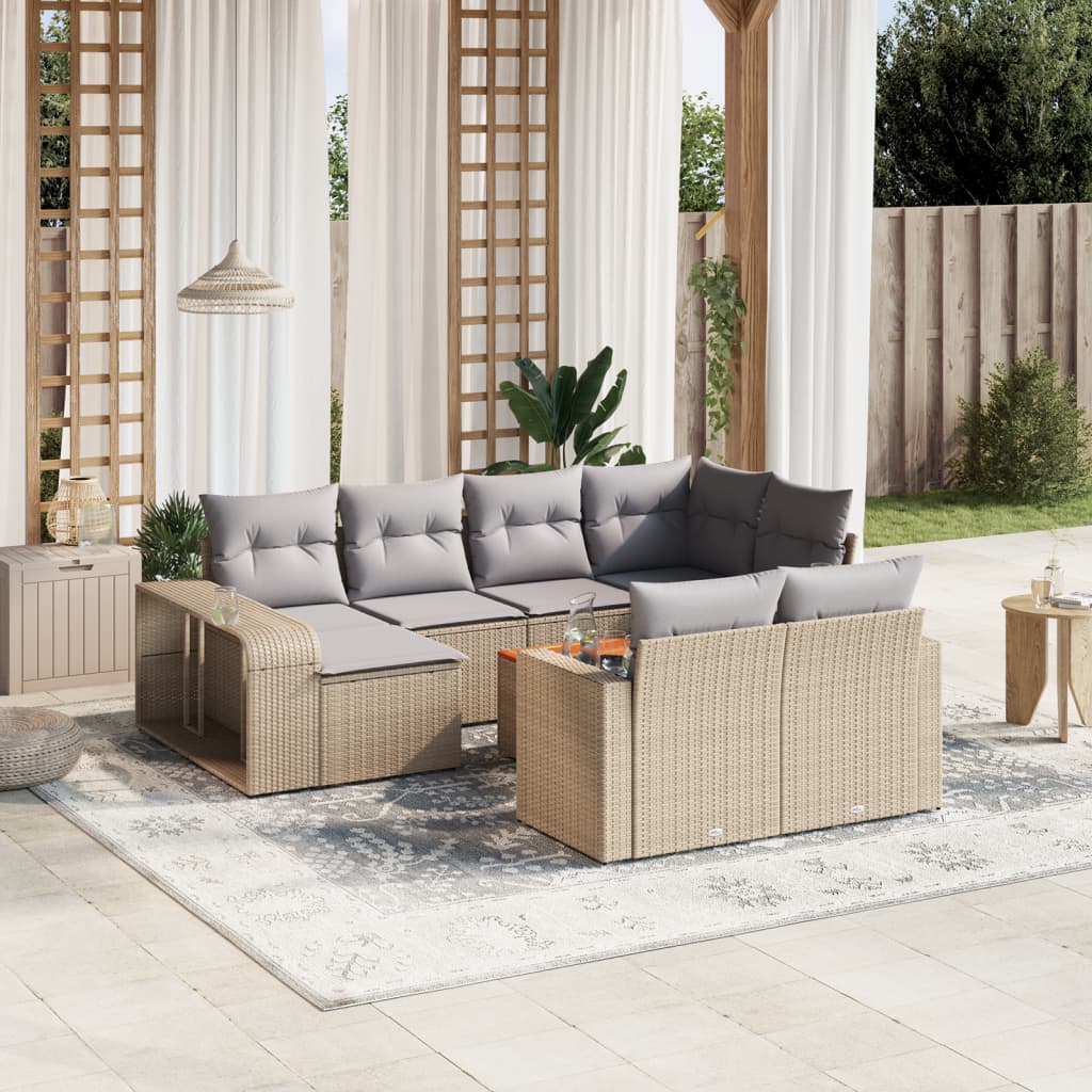 Set Divani da Giardino 11 pz con Cuscini Beige in Polyrattan - homemem39