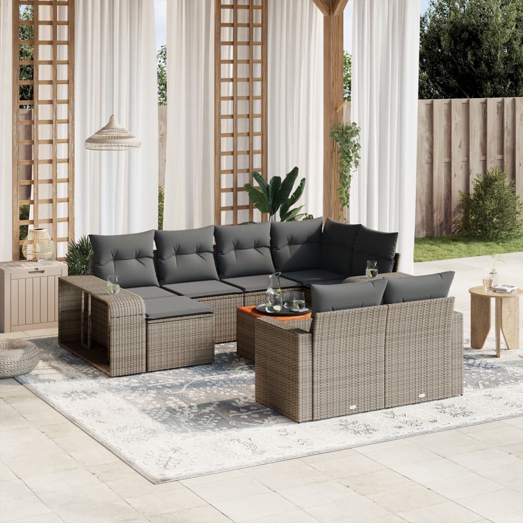 Set Divani da Giardino 11 pz con Cuscini in Polyrattan Grigio - homemem39