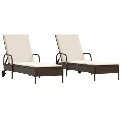 Lettini Prendisole 2 pz con Cuscini Marrone in Polyrattan - homemem39