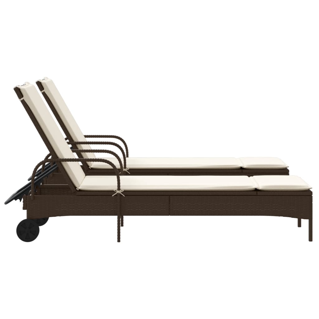 Lettini Prendisole 2 pz con Cuscini Marrone in Polyrattan - homemem39