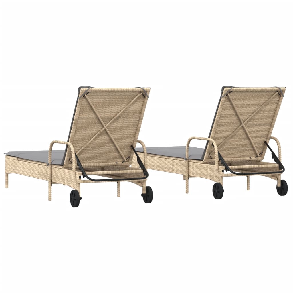 Lettini Prendisole 2 pz con Cuscini Beige in Polyrattan - homemem39