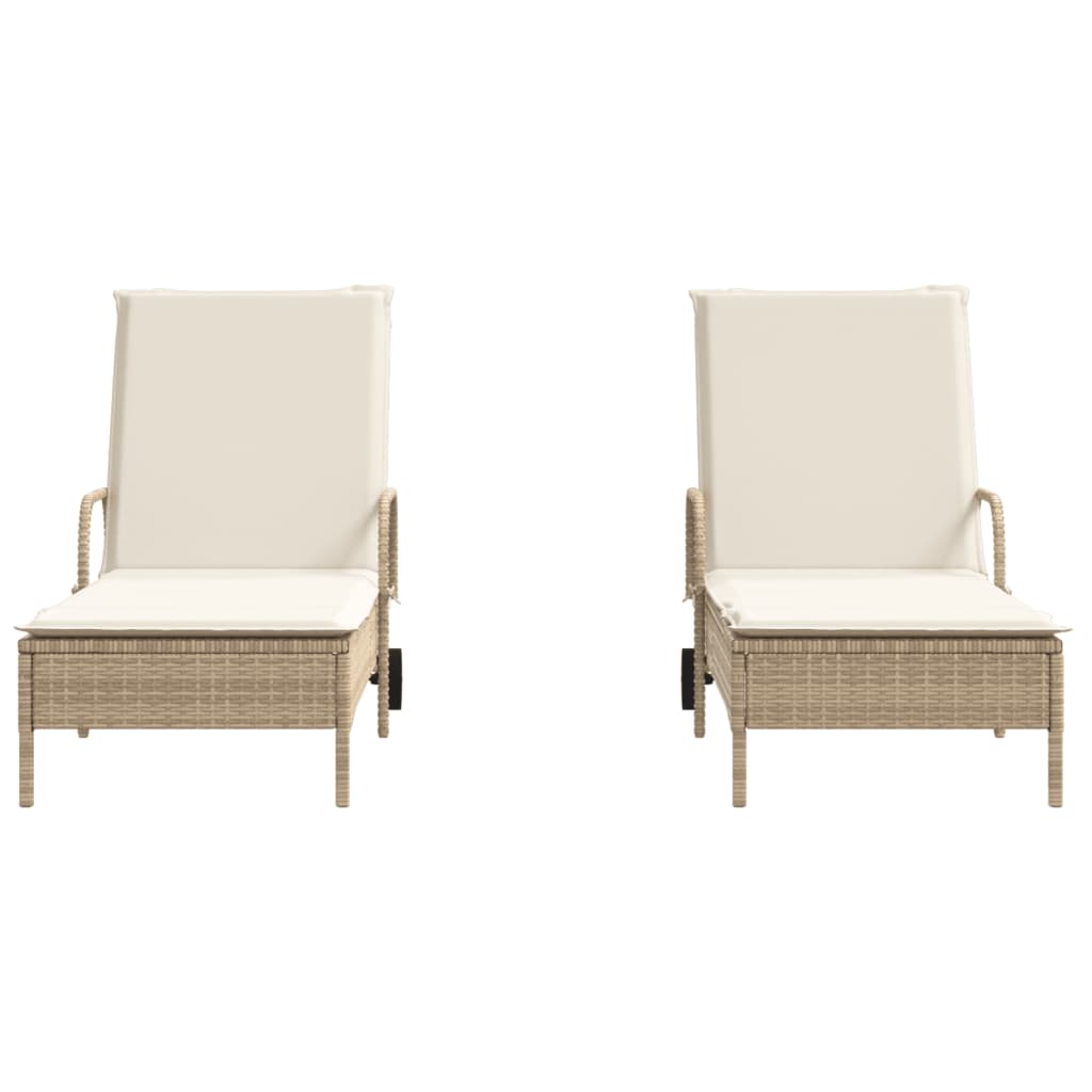 Lettini Prendisole 2 pz con Cuscini Beige in Polyrattan - homemem39