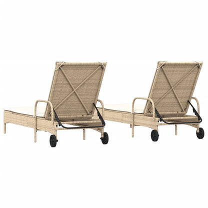 Lettini Prendisole 2 pz con Cuscini Beige in Polyrattan - homemem39