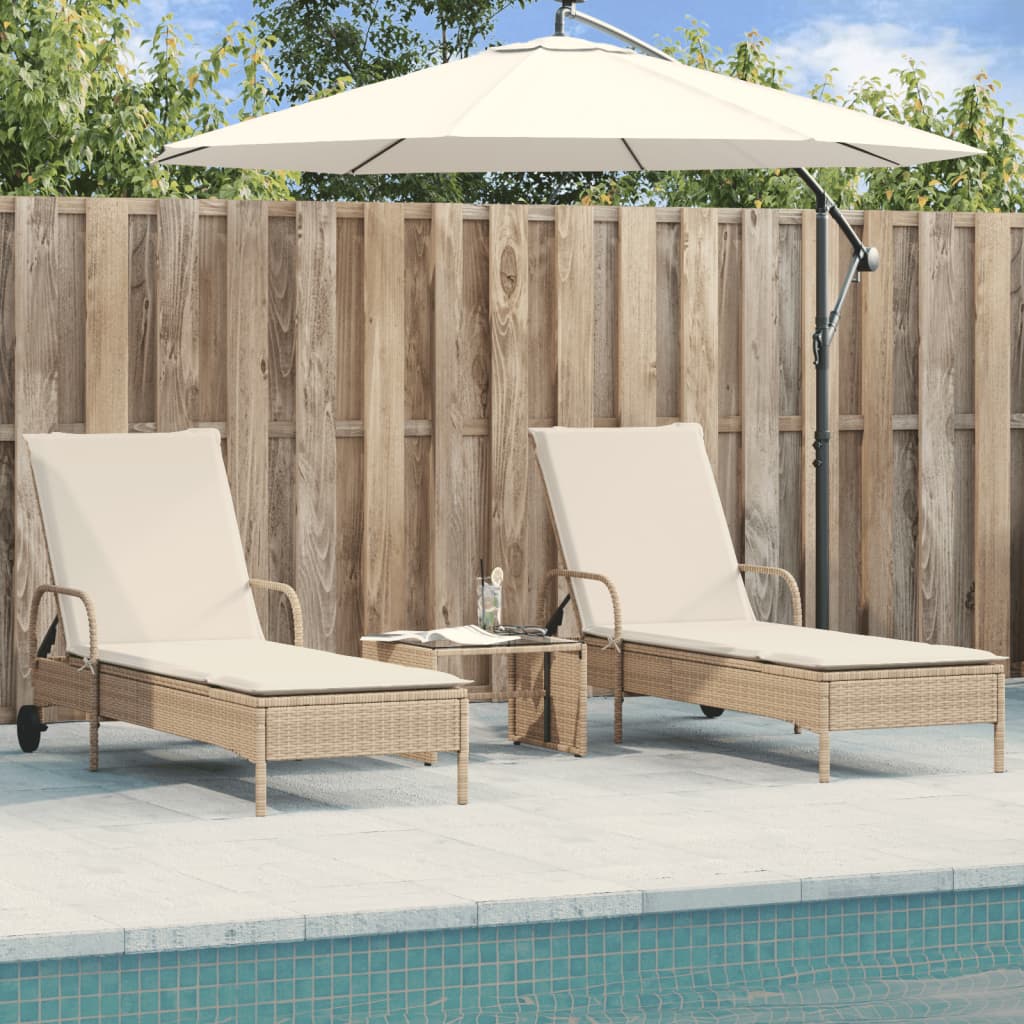 Lettini Prendisole 2 pz con Cuscini Beige in Polyrattan - homemem39