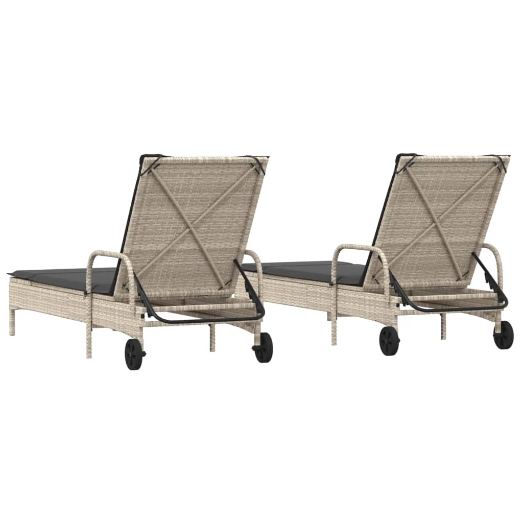 Lettino Prendisole 2 pz con Cuscini Grigio Chiaro in Polyrattan - homemem39