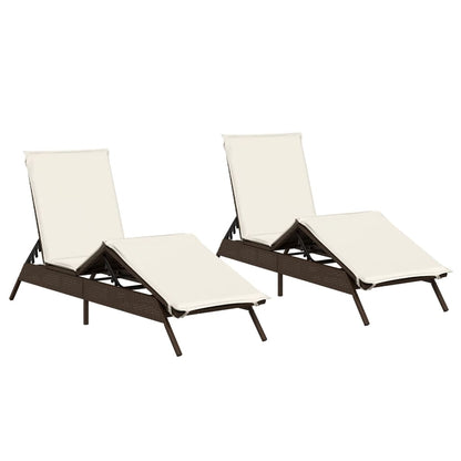 Lettini Prendisole 2 pz con Cuscini Marrone in Polyrattan