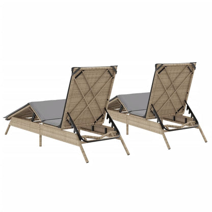 Lettini Prendisole 2 pz con Cuscini Beige in Polyrattan