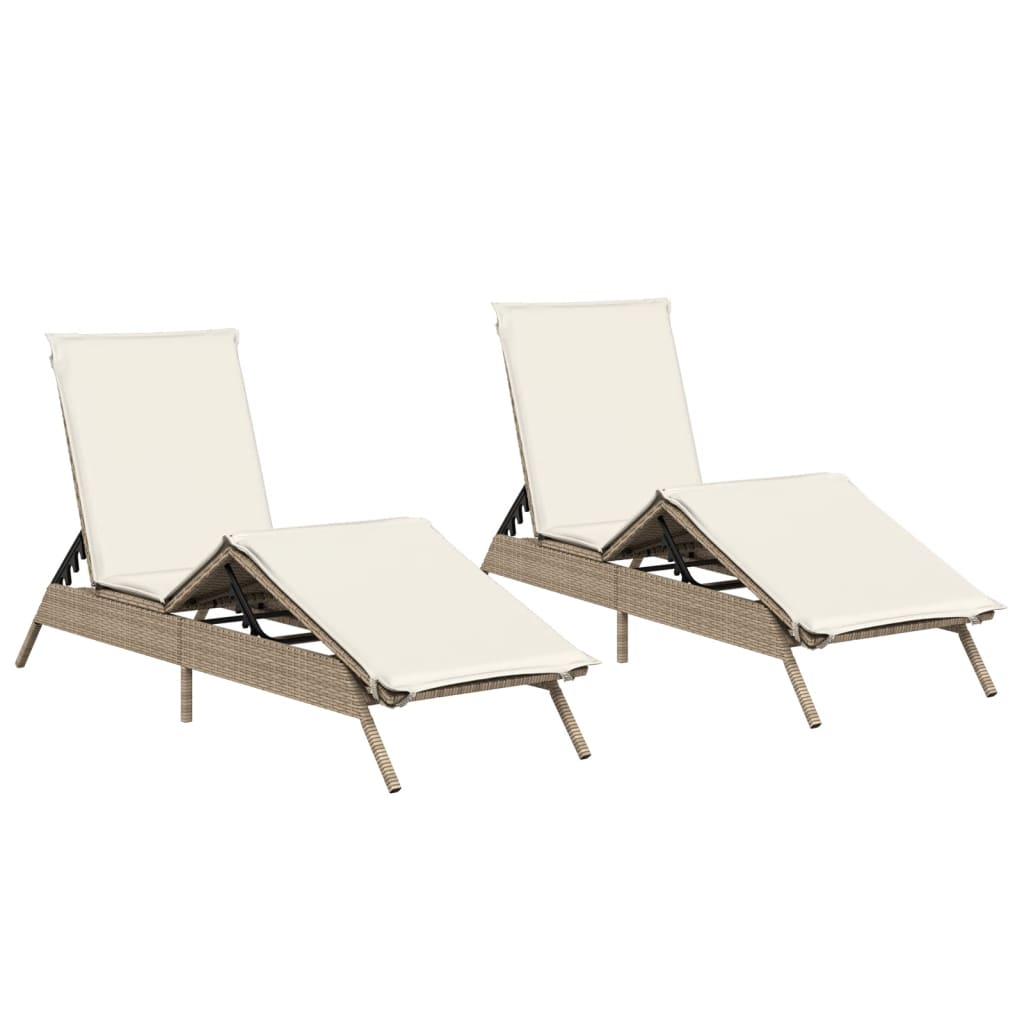 Lettini Prendisole 2 pz con Cuscini Beige in Polyrattan