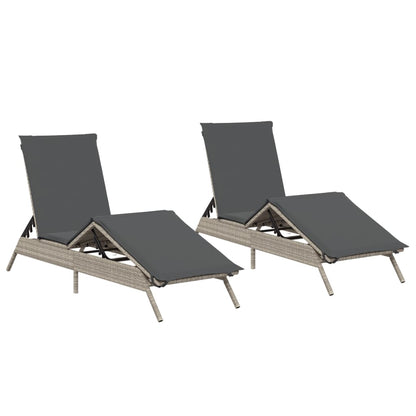 Lettino Prendisole 2 pz con Cuscini Grigio Chiaro in Polyrattan - homemem39