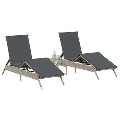 Lettino Prendisole 2 pz con Cuscini Grigio Chiaro in Polyrattan - homemem39