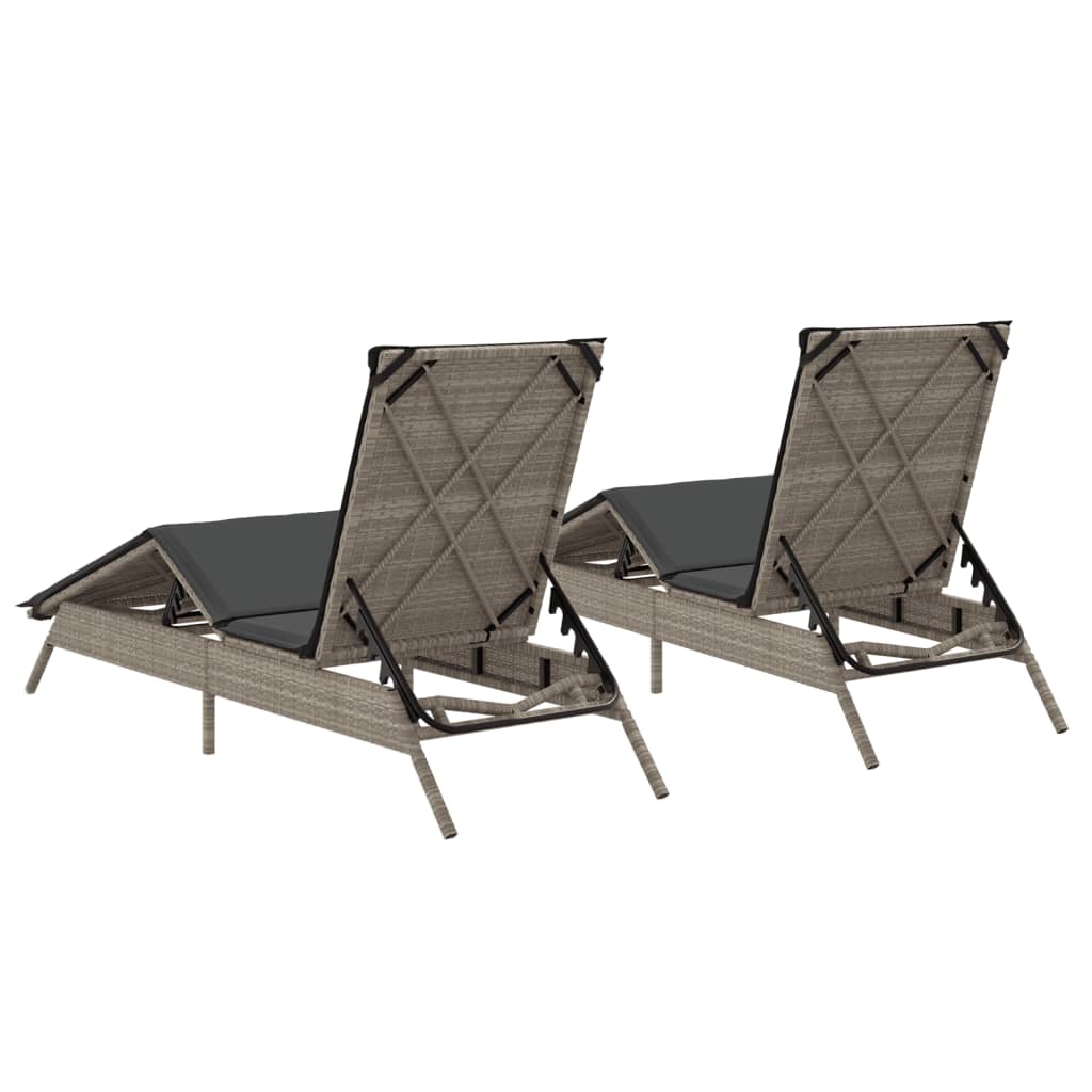 Lettino Prendisole 2 pz con Cuscini Grigio Chiaro in Polyrattan - homemem39