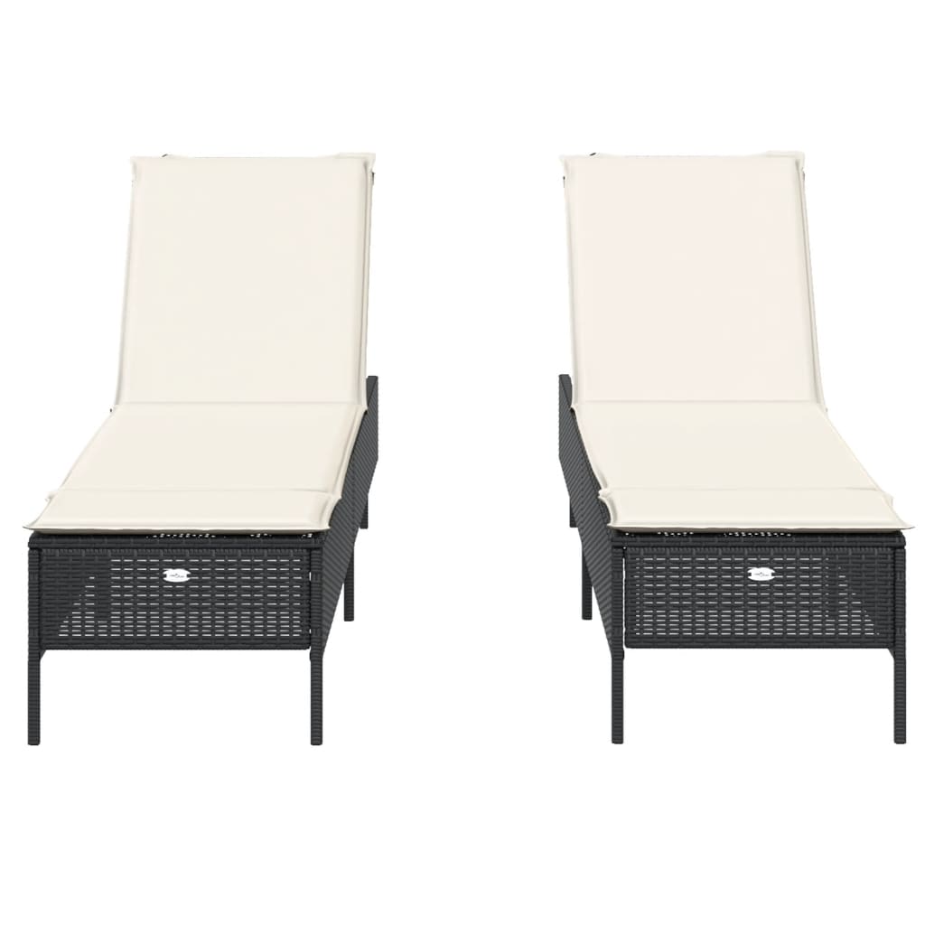 Lettini Prendisole con Cuscini 2 pz Neri in Polyrattan - homemem39