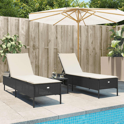 Lettini Prendisole con Cuscini 2 pz Neri in Polyrattan - homemem39