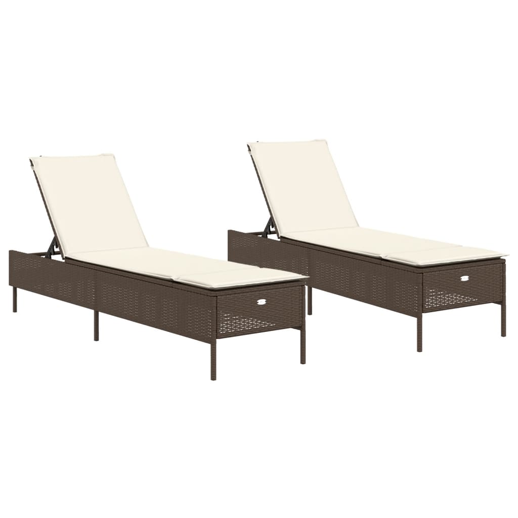 Lettini Prendisole 2 pz con Cuscini Marrone in Polyrattan - homemem39