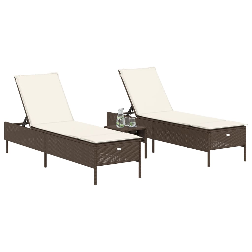 Lettini Prendisole 2 pz con Cuscini Marrone in Polyrattan - homemem39