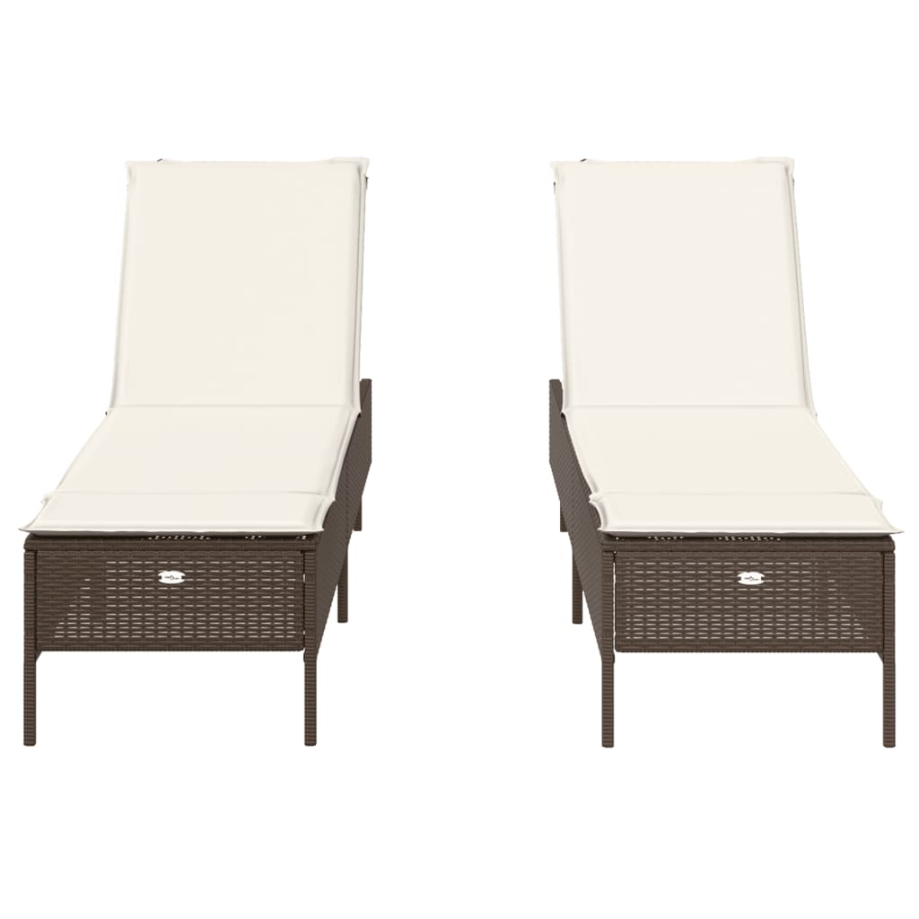 Lettini Prendisole 2 pz con Cuscini Marrone in Polyrattan - homemem39