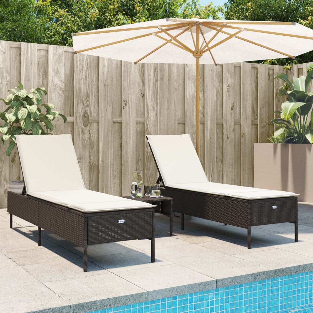 Lettini Prendisole 2 pz con Cuscini Marrone in Polyrattan - homemem39