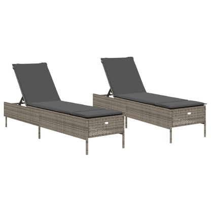 Lettini Prendisole 2 pz con Cuscini Grigio in Polyrattan - homemem39