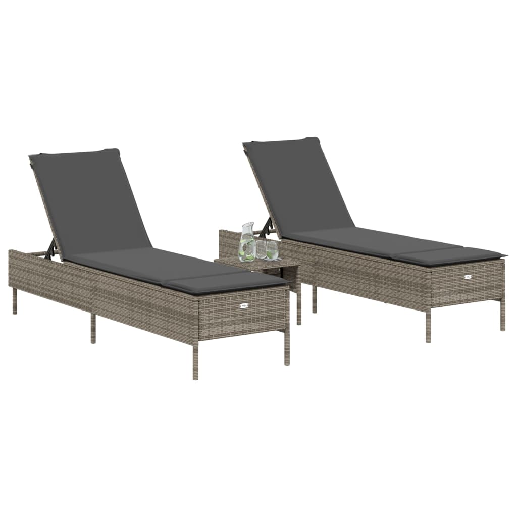 Lettini Prendisole 2 pz con Cuscini Grigio in Polyrattan - homemem39