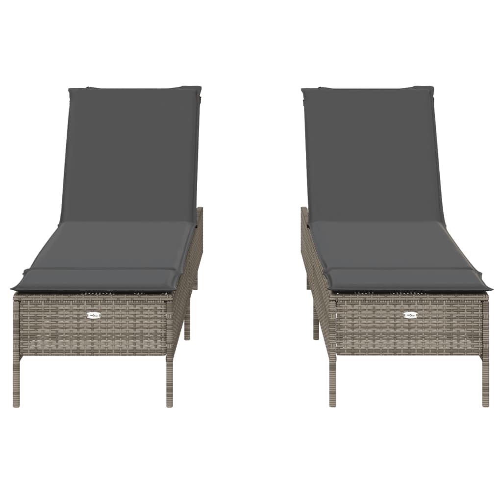 Lettini Prendisole 2 pz con Cuscini Grigio in Polyrattan - homemem39