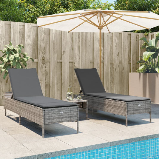 Lettini Prendisole 2 pz con Cuscini Grigio in Polyrattan - homemem39