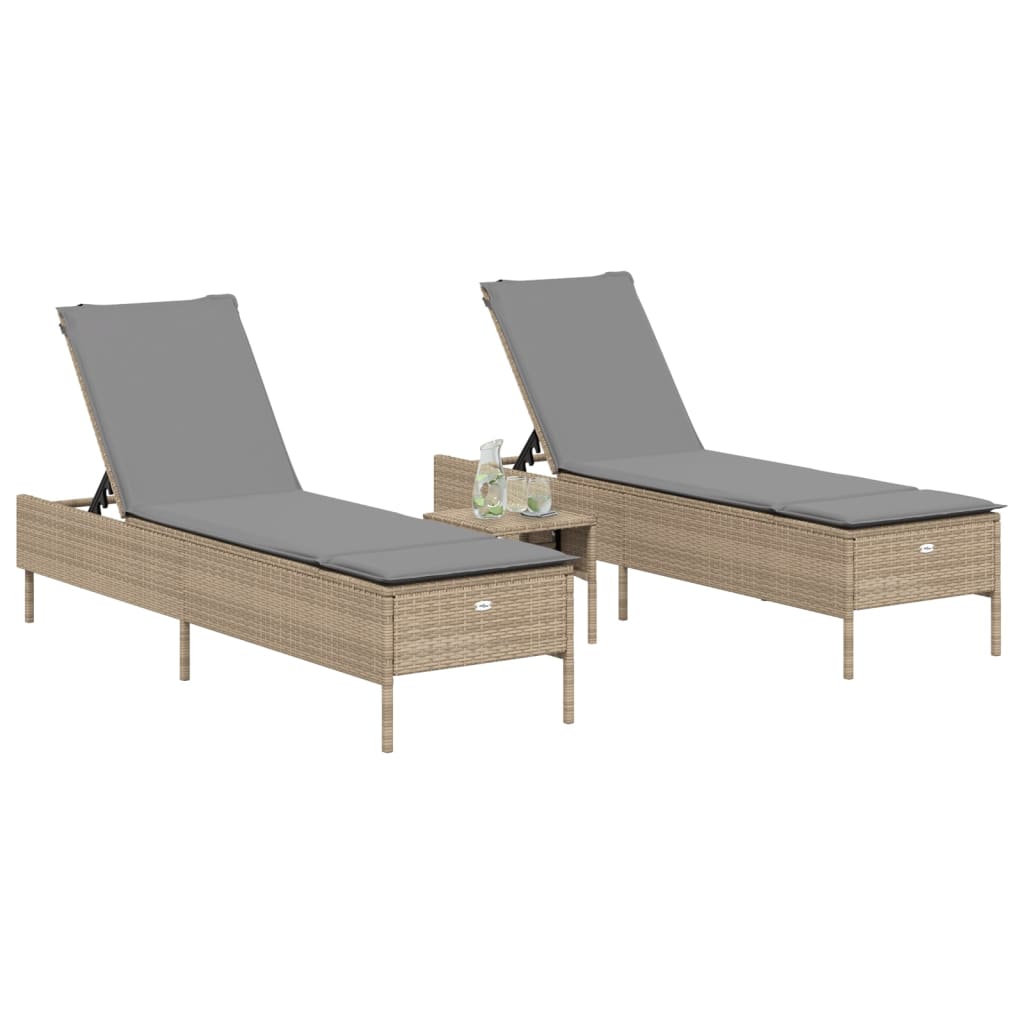 Lettini Prendisole 2 pz con Cuscini Beige in Polyrattan - homemem39