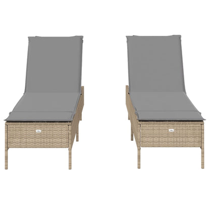 Lettini Prendisole 2 pz con Cuscini Beige in Polyrattan - homemem39