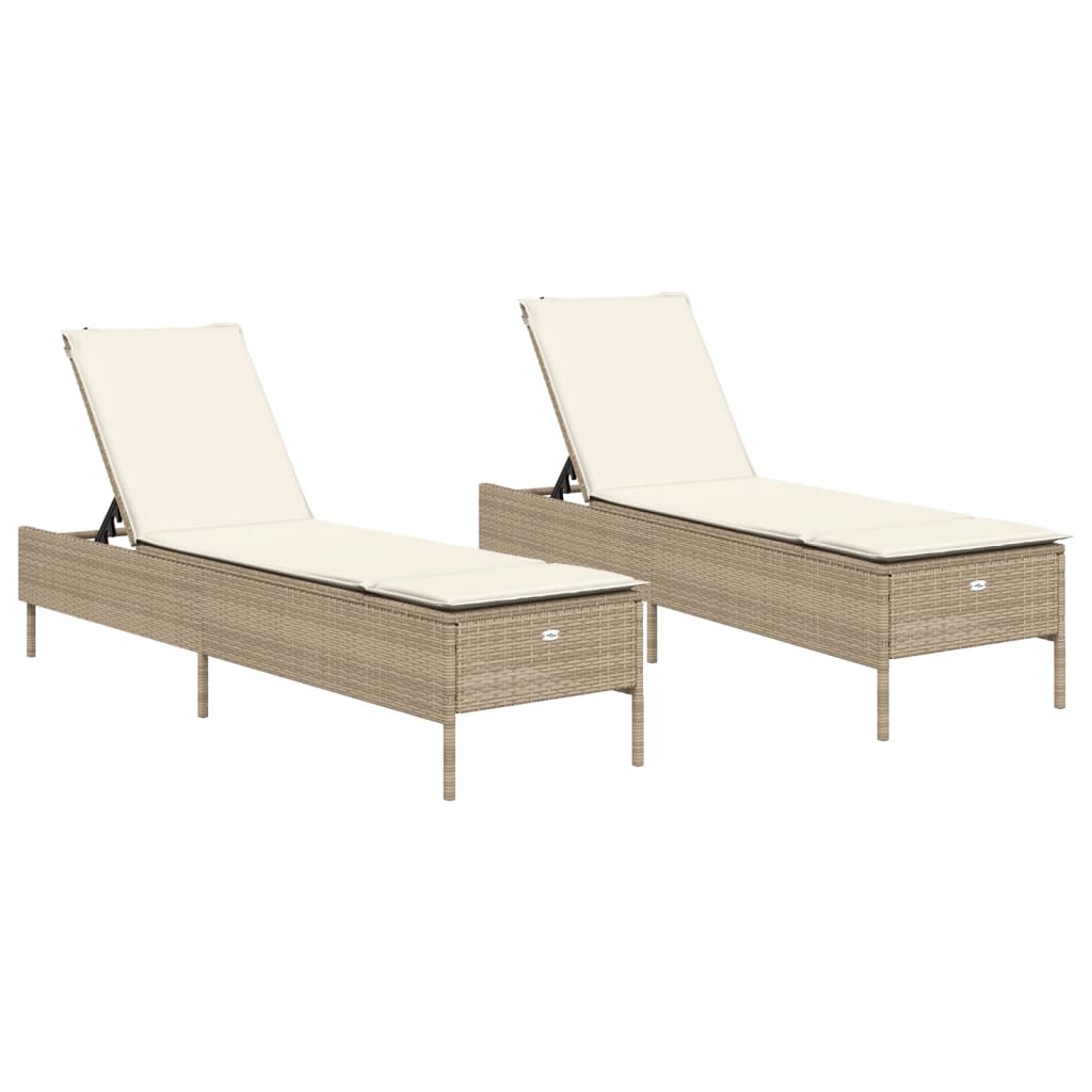 Lettini Prendisole 2 pz con Cuscini Beige in Polyrattan - homemem39