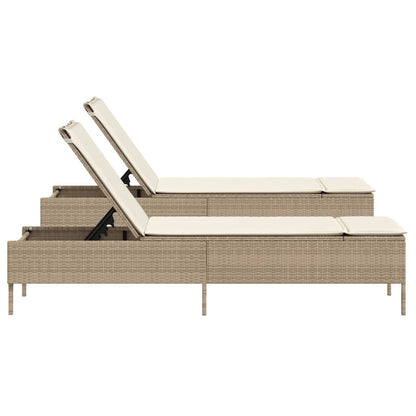 Lettini Prendisole 2 pz con Cuscini Beige in Polyrattan - homemem39