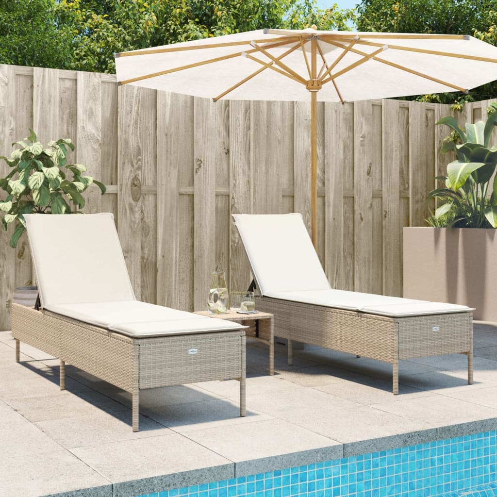 Lettini Prendisole 2 pz con Cuscini Beige in Polyrattan - homemem39