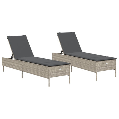 Lettino Prendisole 2 pz con Cuscini Grigio Chiaro in Polyrattan - homemem39