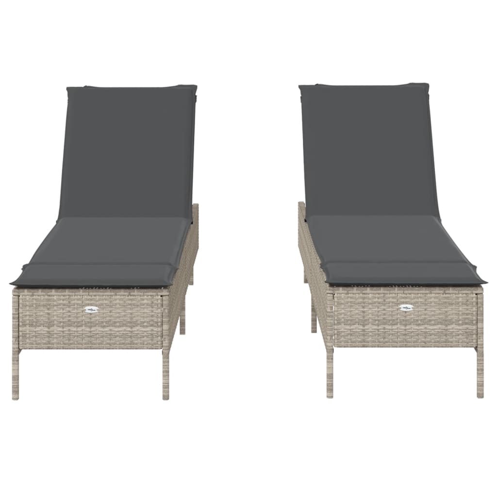 Lettino Prendisole 2 pz con Cuscini Grigio Chiaro in Polyrattan - homemem39