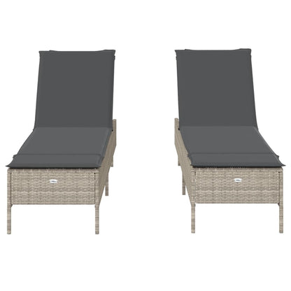 Lettino Prendisole 2 pz con Cuscini Grigio Chiaro in Polyrattan - homemem39