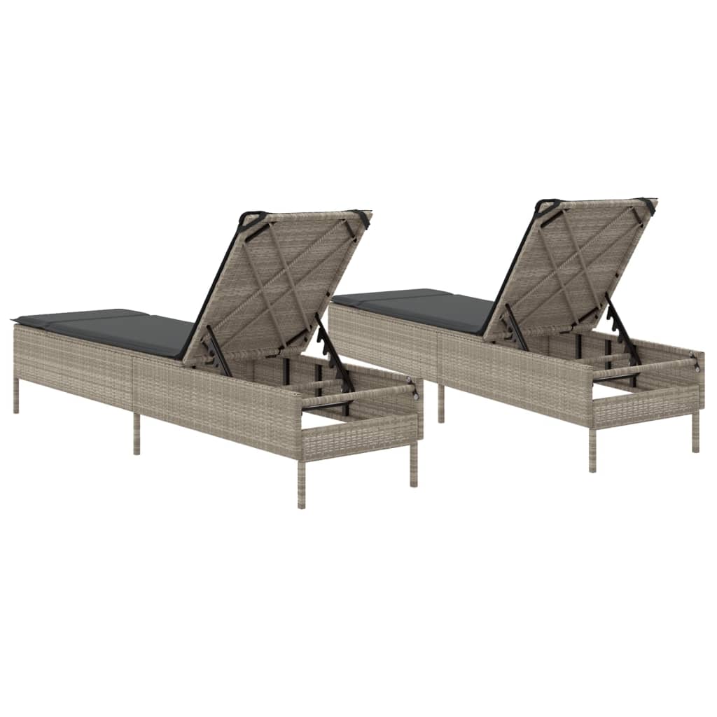 Lettino Prendisole 2 pz con Cuscini Grigio Chiaro in Polyrattan - homemem39