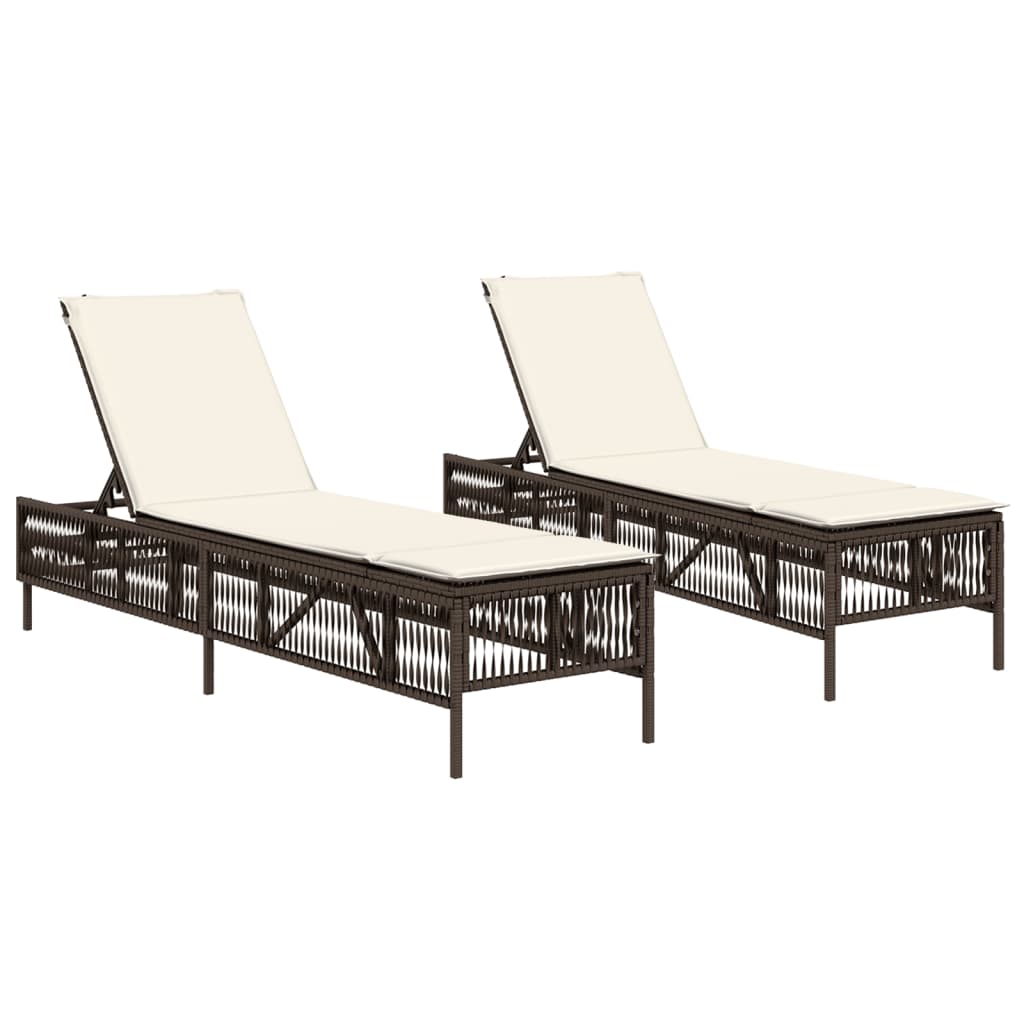 Lettini Prendisole 2 pz con Cuscini Marrone in Polyrattan