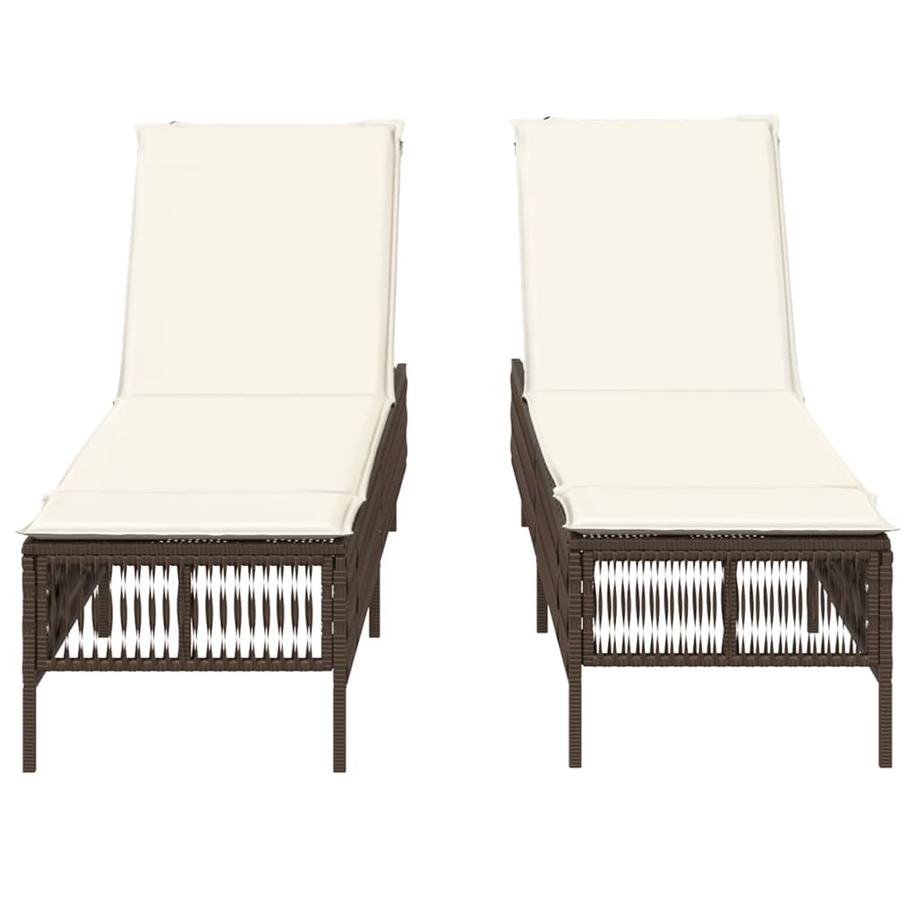 Lettini Prendisole 2 pz con Cuscini Marrone in Polyrattan