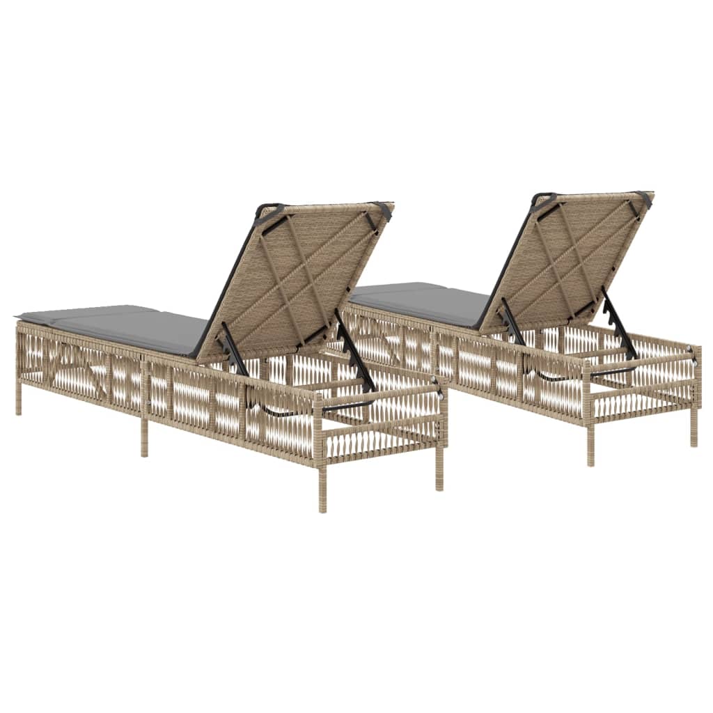 Lettini Prendisole 2 pz con Cuscini Beige in Polyrattan