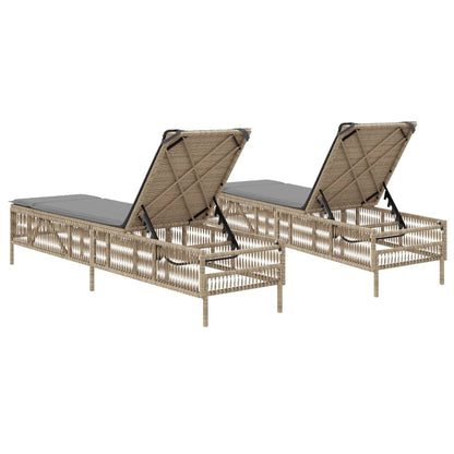 Lettini Prendisole 2 pz con Cuscini Beige in Polyrattan