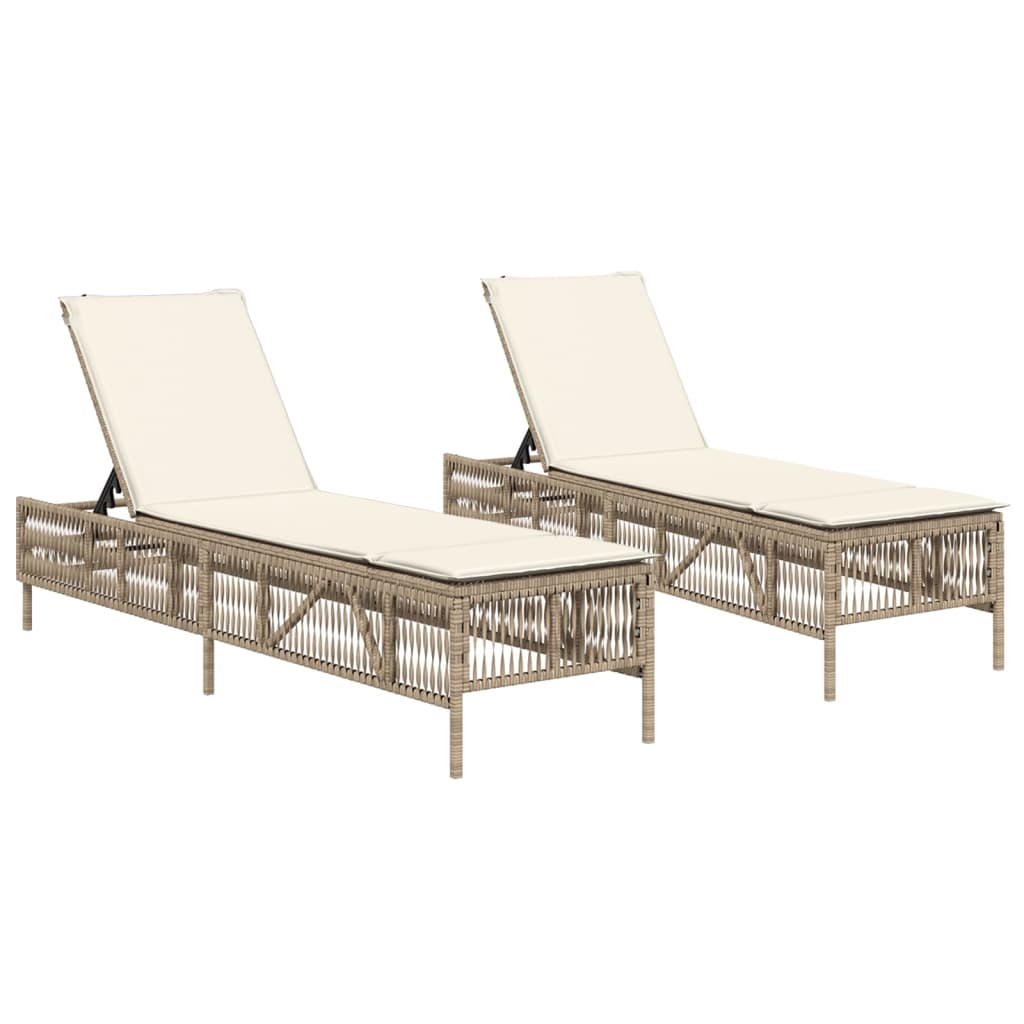 Lettini Prendisole 2 pz con Cuscini Beige in Polyrattan