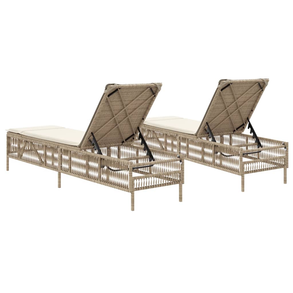 Lettini Prendisole 2 pz con Cuscini Beige in Polyrattan