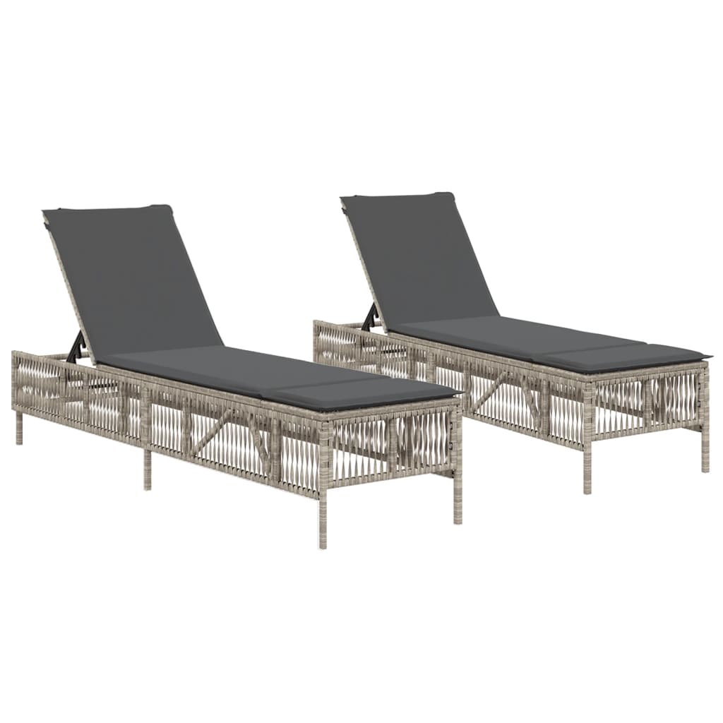 Lettino Prendisole 2 pz con Cuscini Grigio Chiaro in Polyrattan - homemem39