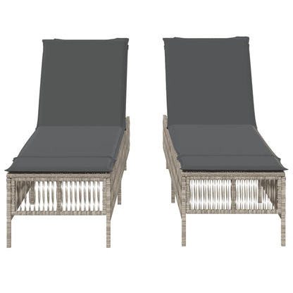 Lettino Prendisole 2 pz con Cuscini Grigio Chiaro in Polyrattan - homemem39