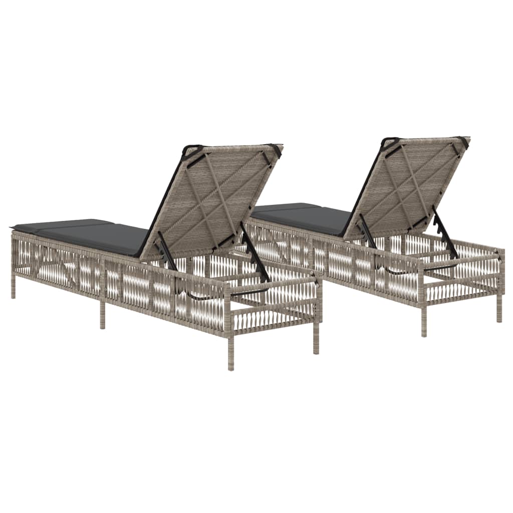 Lettino Prendisole 2 pz con Cuscini Grigio Chiaro in Polyrattan - homemem39